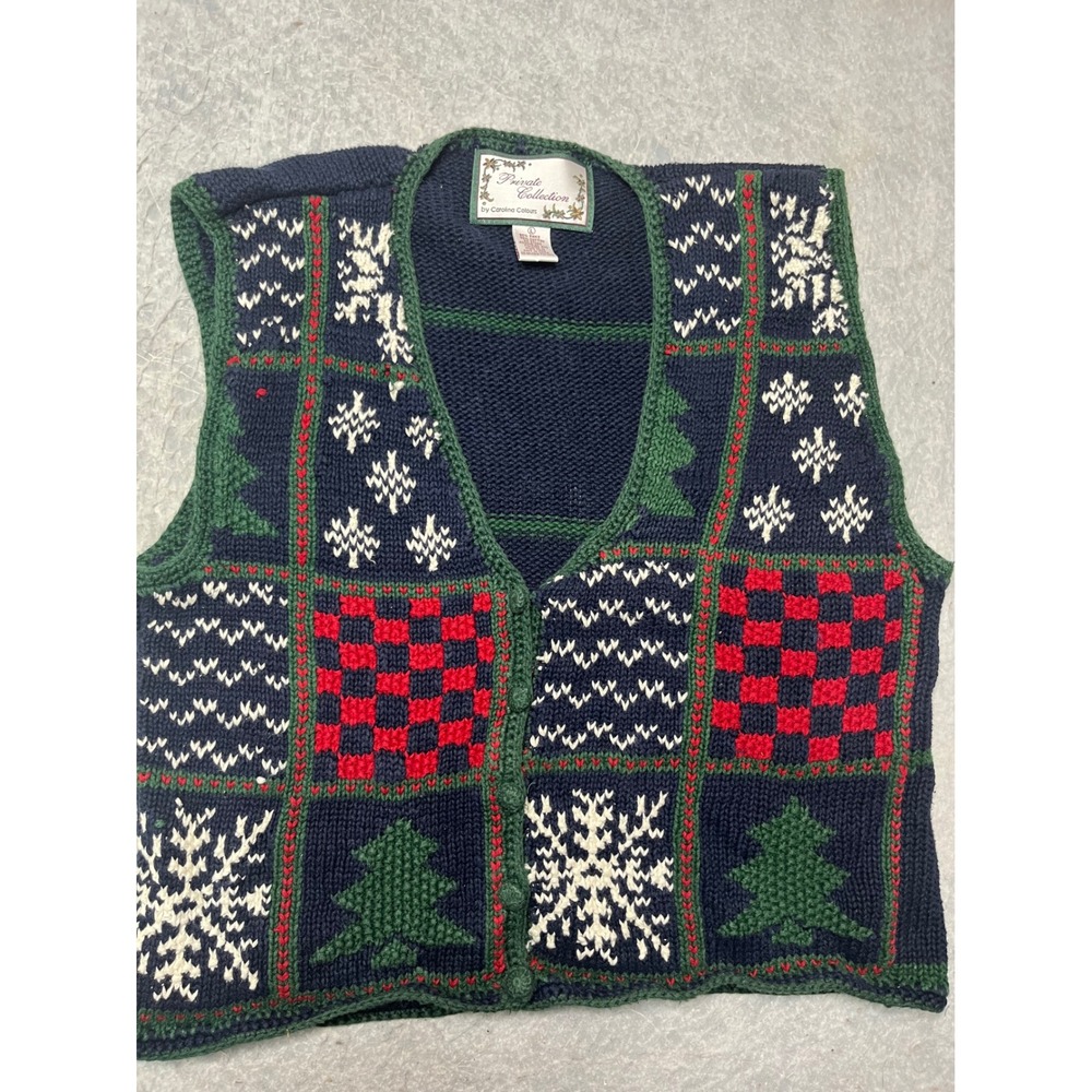 Private Collection Carolina Colours Vintage Christmas Sweater Vest‎ Navy Large